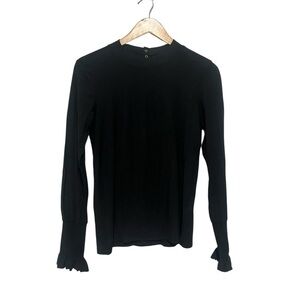 Nation LTD Black Top Shirt Women's Size Medium Pima Cotton Smocked Ruffle Cuff